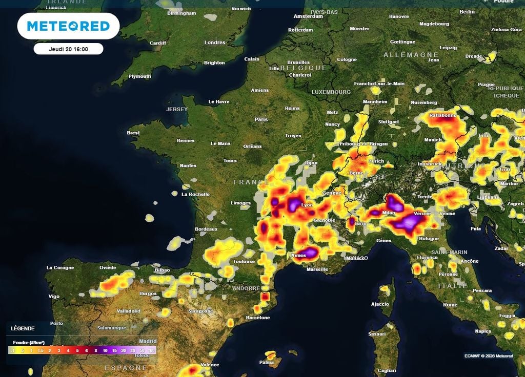 De forts orages sont prévus dans le sud et l'est de la France le jeudi 20 août