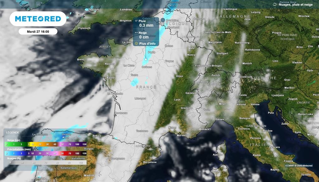 Perturbation mardi France Mardi, la perturbation qui traversera la France sera essentiellement nuageuse, avec des pluies éparses et très faibles, le front se faisant grignoter par les hautes pressions.