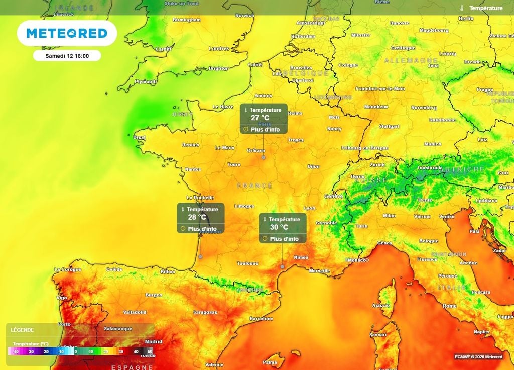 Il fera 25 à 30°C sur une grande partie de la France samedi après-midi Il fera 25 à 30°C sur une grande partie de la France samedi après-midi