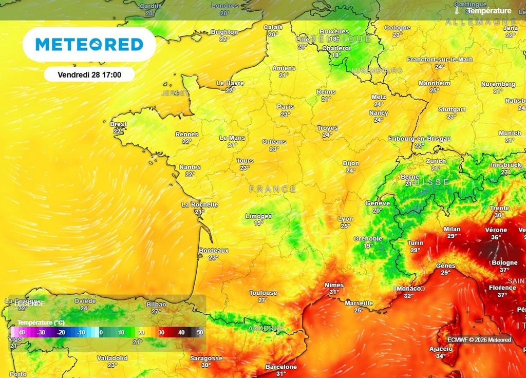 Les maximales resteront sous les normales de la période ce vendredi sur de nombreuses régions. La chaleur forte résistera néanmoins près de la Méditerranée et surtout en Corse