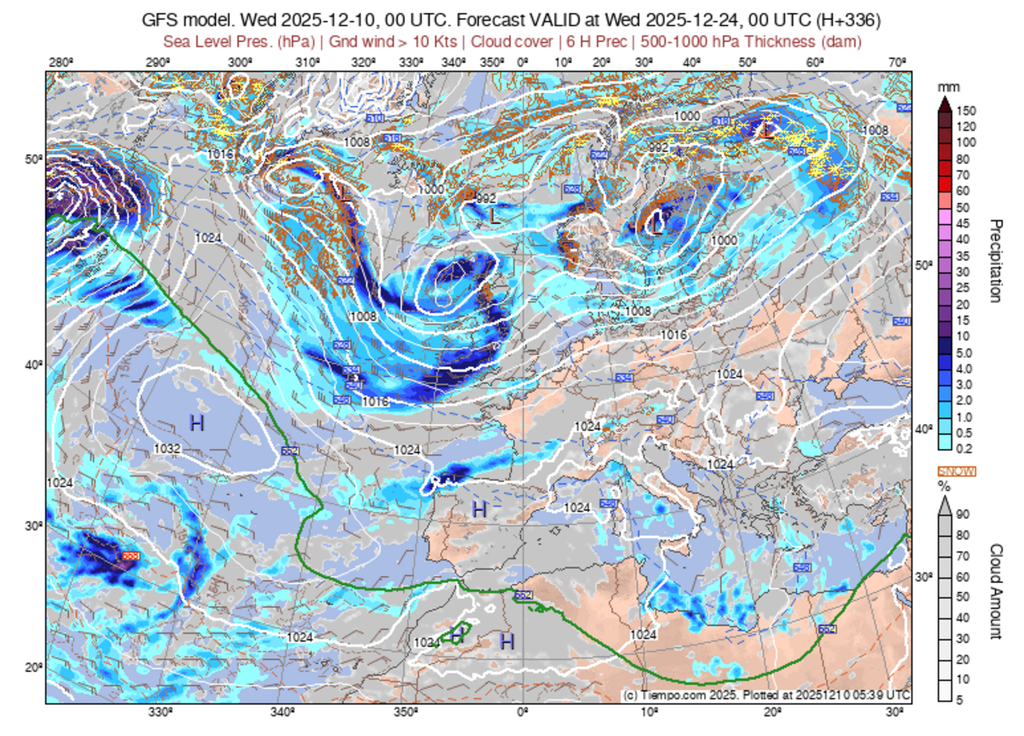Le modèle américain opte pour une situation légèrement moins dépressionnaire autour de Noël. Le modèle américain opte pour une situation légèrement moins dépressionnaire autour de Noël.