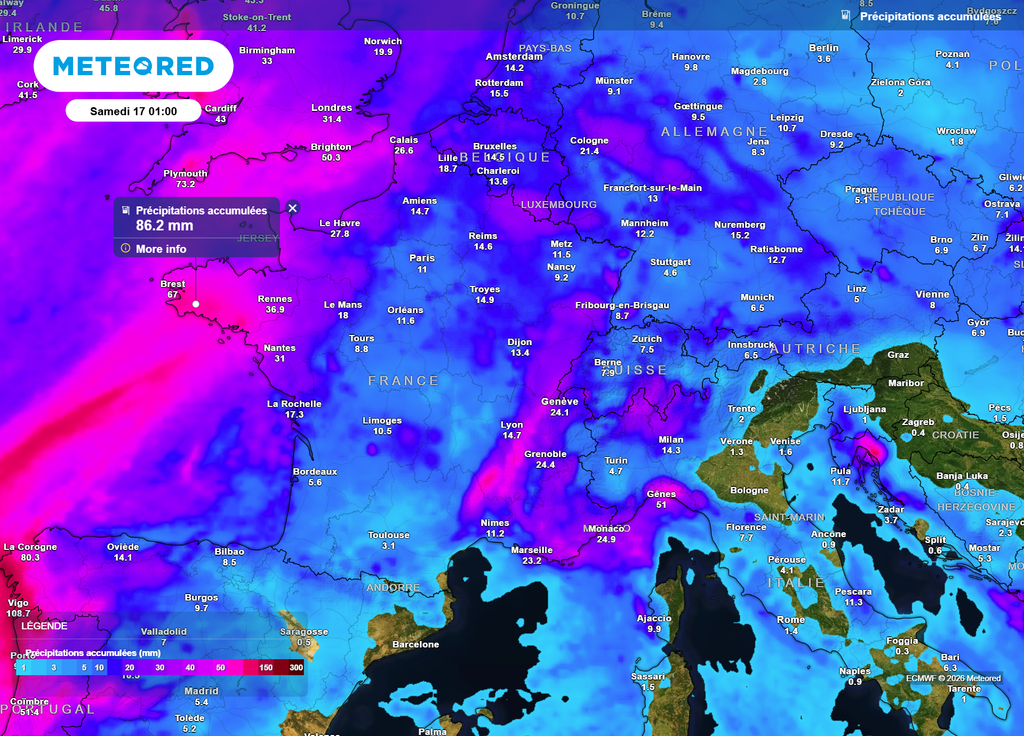 Cumuls précipitations vendredi soir