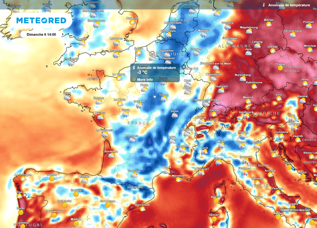 Anomalie températures dimanche après-midi
