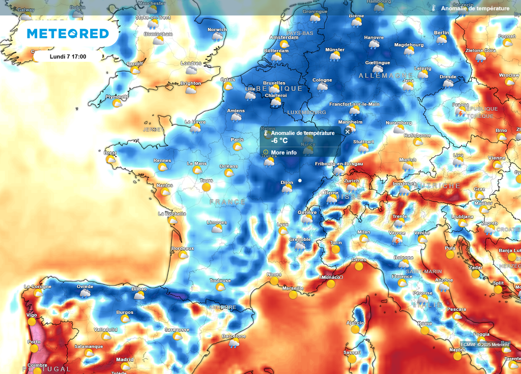Lundi après-midi anomalie de températures