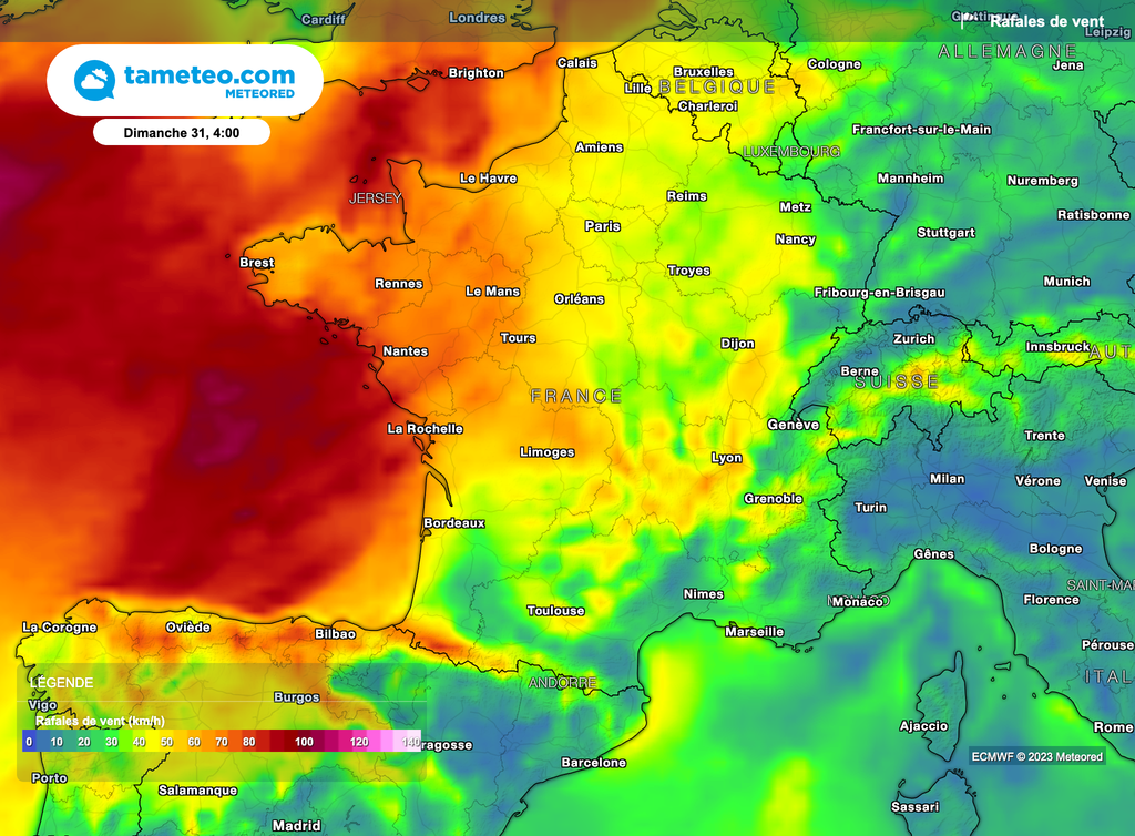 Vent forts à très forts pour le 31 décembre 2023 en France. Vent forts à très forts pour le 31 décembre 2023 en France.