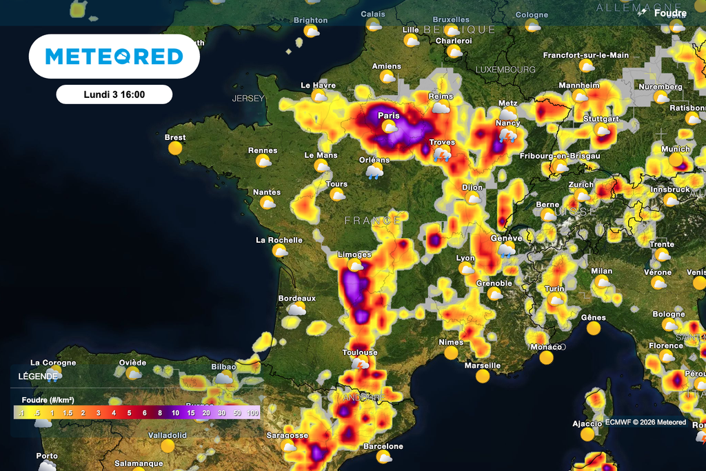Orages parfois violents ce lundi après-midi.