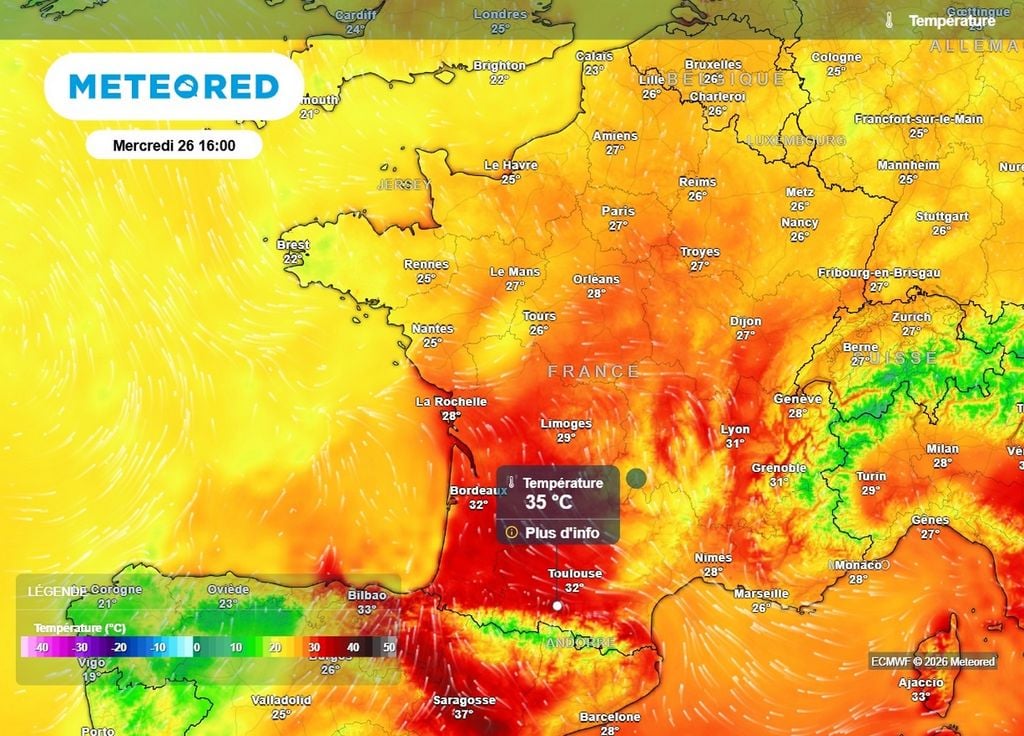 Chaleur La chaleur s'accentuera de nouveau demain mercredi sur une large moitié sud de la France avec même le retour de très fortes chaleurs sur le sud-ouest