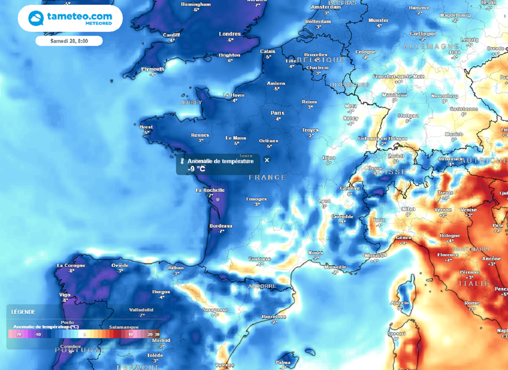 En fin de semaine, la fraîcheur deviendra parfois marquée avec des valeurs situées jusqu'à 9°C en dessous des normales de saison.