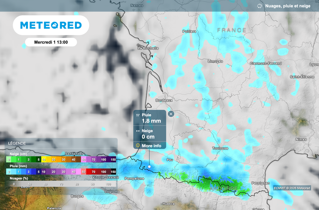 Des précipitations attendues mercredi dans le sud-ouest de la France. Des précipitations attendues mercredi dans le sud-ouest de la France.