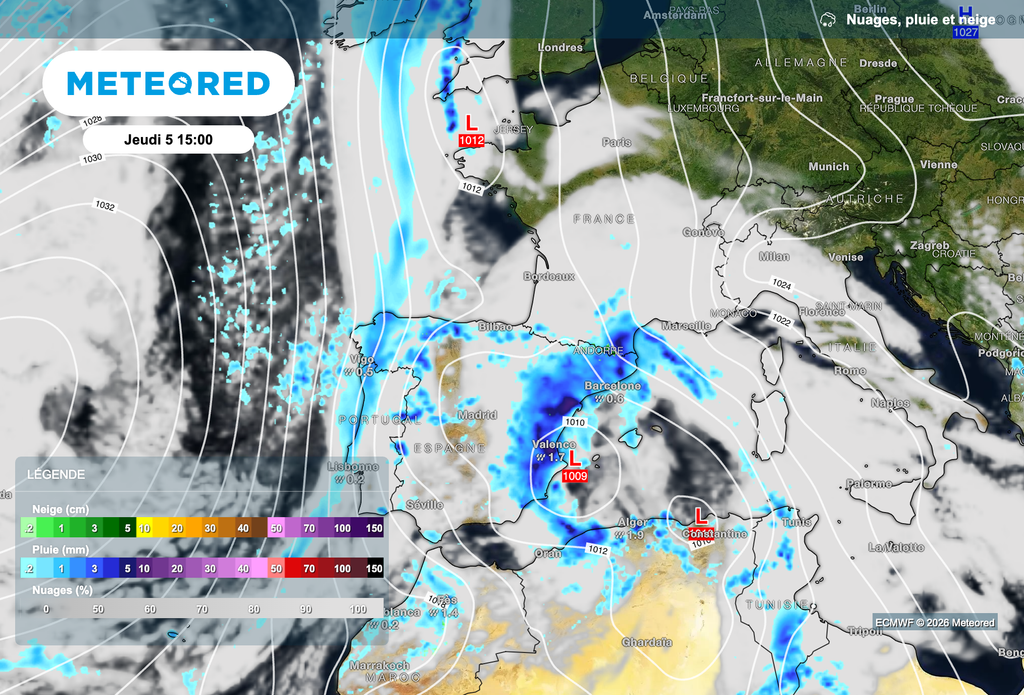 Goutte froide sur l'Espagne : de fortes pluies attendues sur le Roussillon ce vendredi.