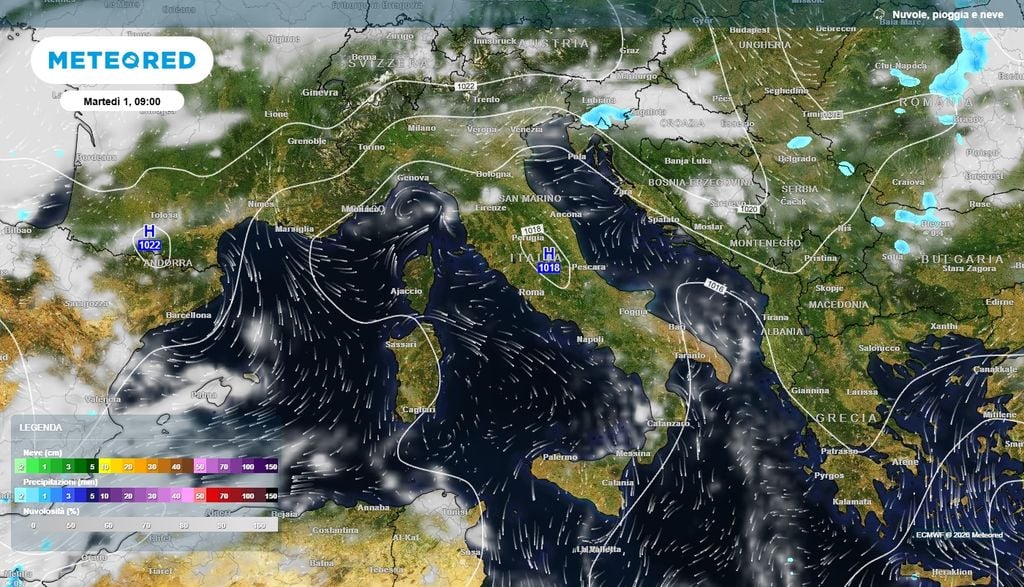 Il dominio del campo di alta pressione sull'Italia Alta pressione presente su tutta Italia e cieli abbastanza soleggiati
