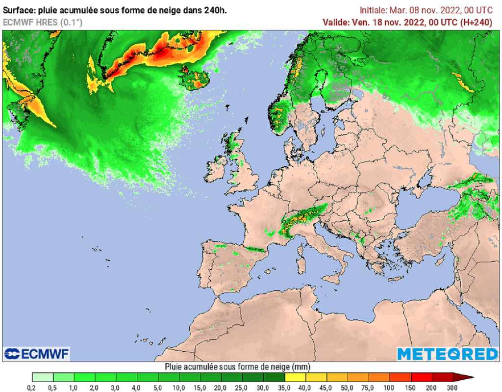 Aucune véritable chute de neige n'est attendue au cours des 10 prochains jours. Froid et neige restent concentrés sur le nord du Vieux-Continent.