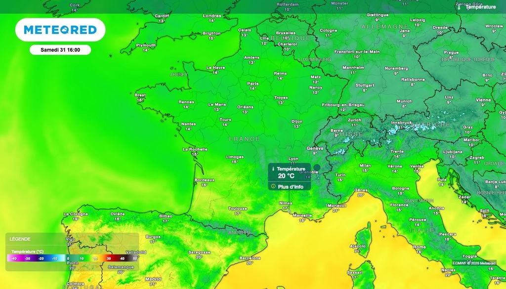 Près de 20 degrés près de la Méditerranée samedi. Près de 20 degrés près de la Méditerranée samedi.