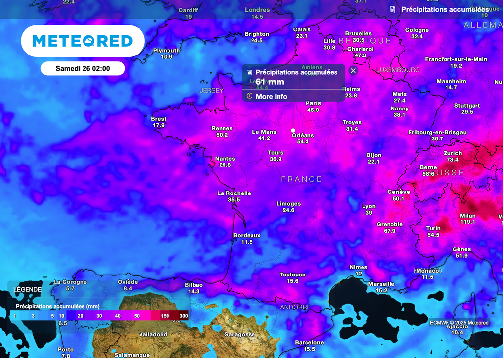 Des précipitations parfois très soutenues sur le nord du pays.