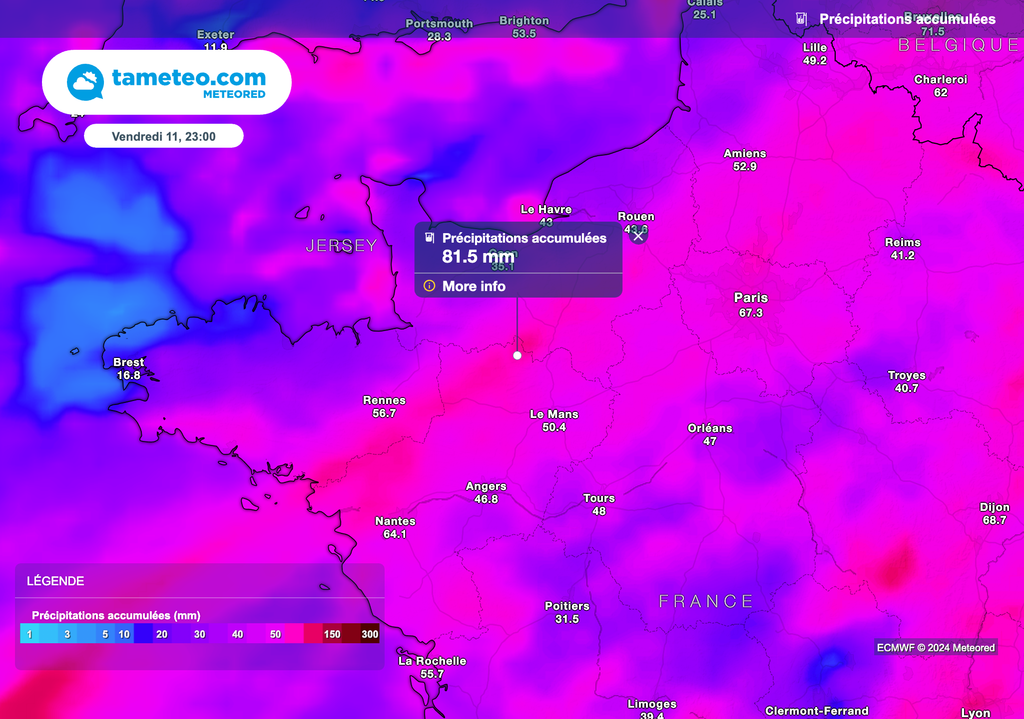 Fortes pluies prévues dans le nord-ouest de la France entre mercredi et jeudi.