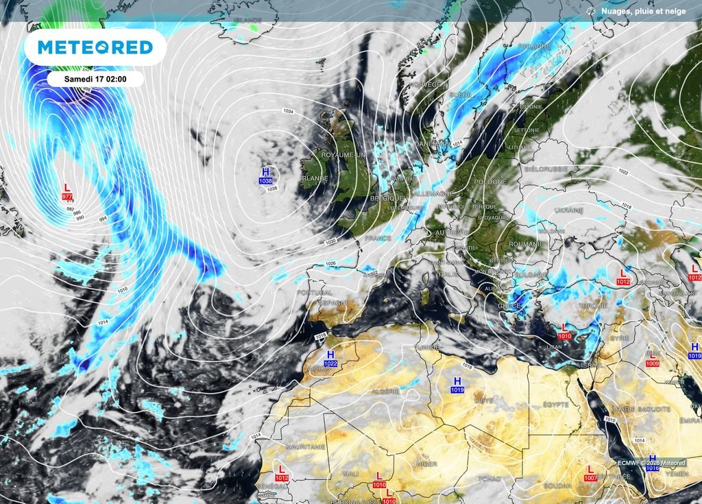 Un vaste anticyclone est simulé par le modèle européen ECMWF.