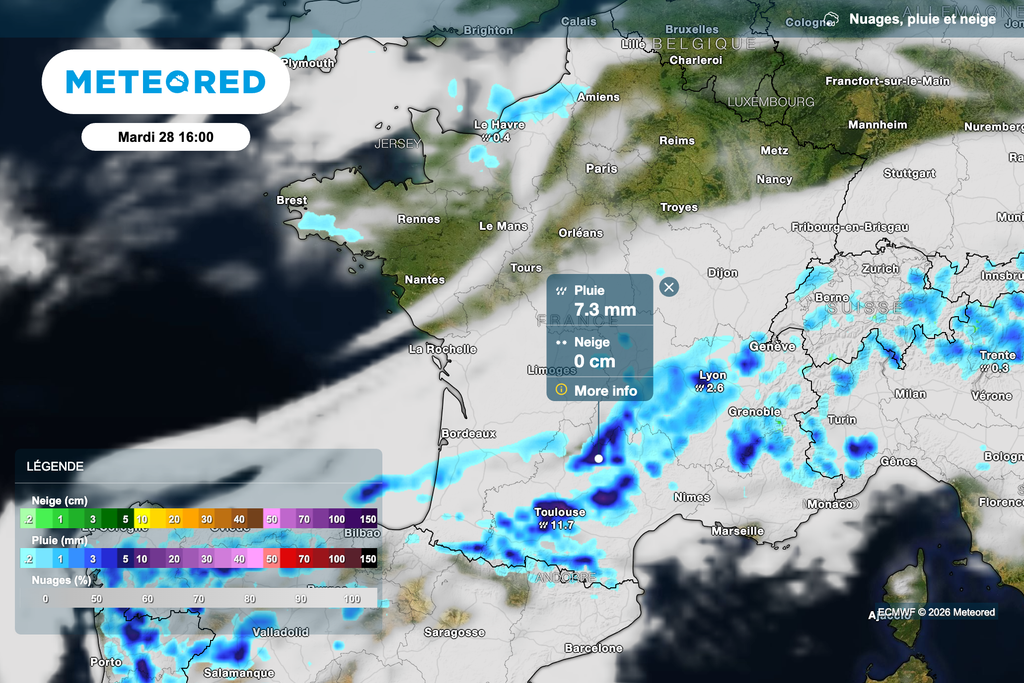 Des orages parfois très pluvieux attendus entre les Pyrénées et les Alpes cet après-midi !