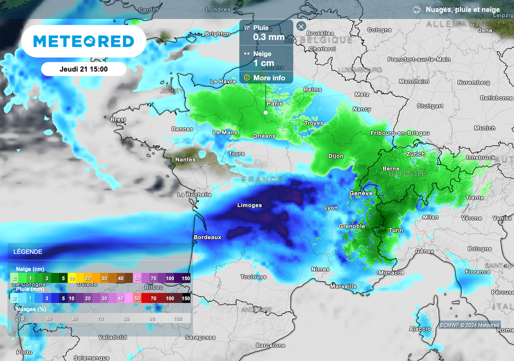 Chutes de neige prévues ce jeudi après-midi.