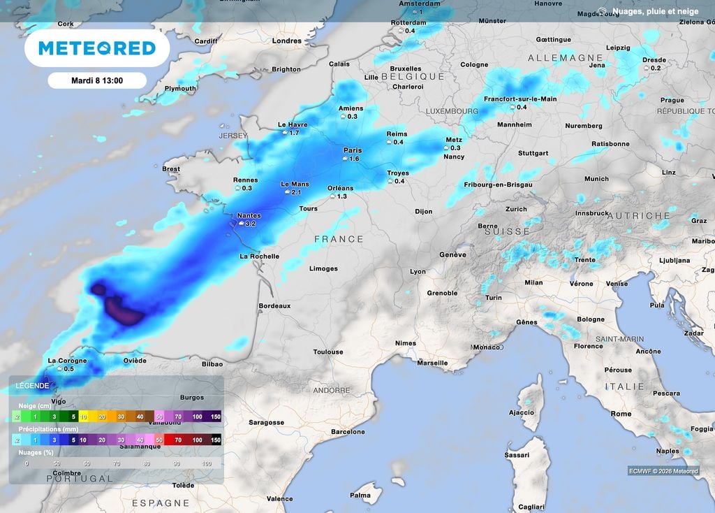 Les pluies reviennent par l'ouest en journée de mardi ! Un peu de pluie qui fera du bien aux sols. Les pluies reviennent par l'ouest en journée de mardi ! Un peu de pluie qui fera du bien aux sols.