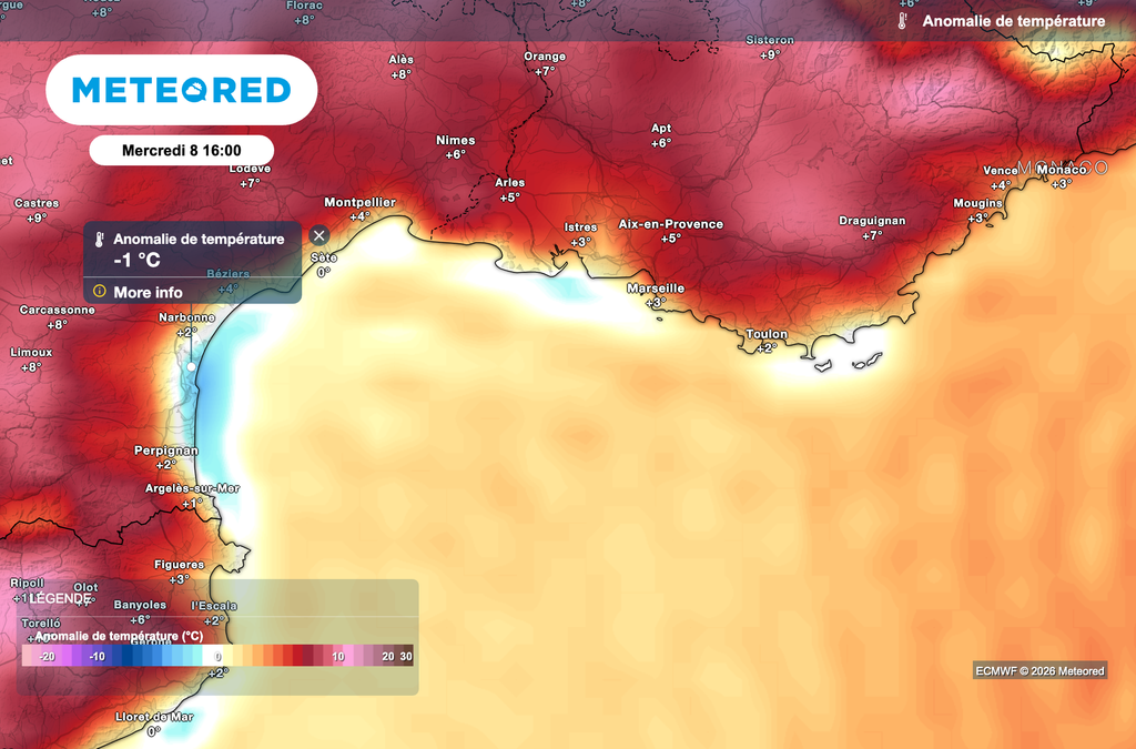 Températures beaucoup moins chaudes près de la Méditerranée ce mercredi.