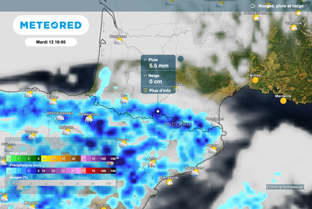Orages parfois forts et très pluvieux sur les Pyrénées mardi après-midi.