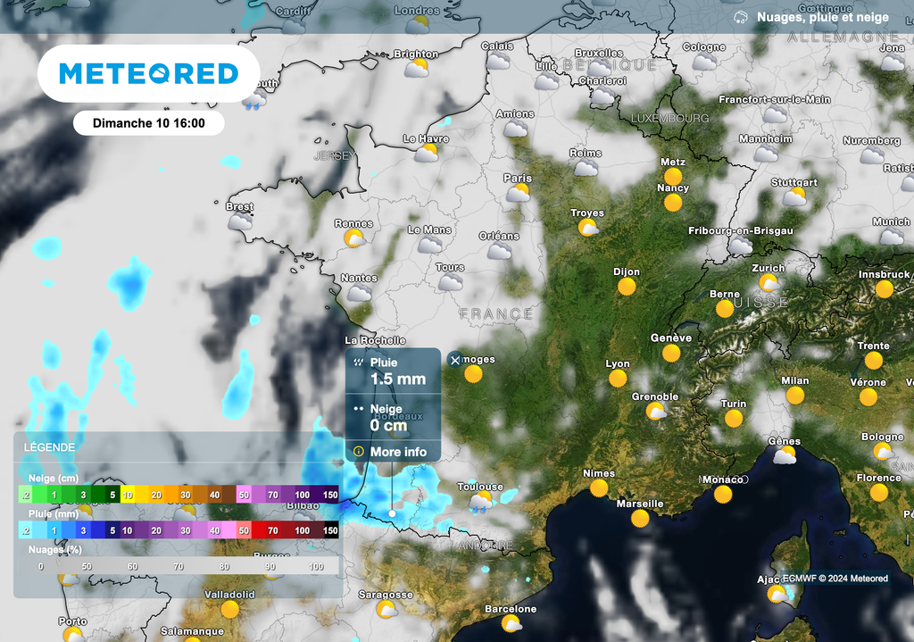 Météo pluvieuse au pied des Pyrénées dimanche.