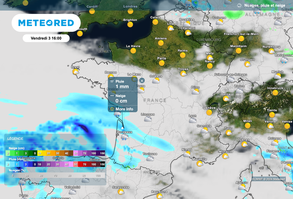 Quelques pluies attendues vendredi dans le sud-ouest de la France. Quelques pluies attendues vendredi dans le sud-ouest de la France.