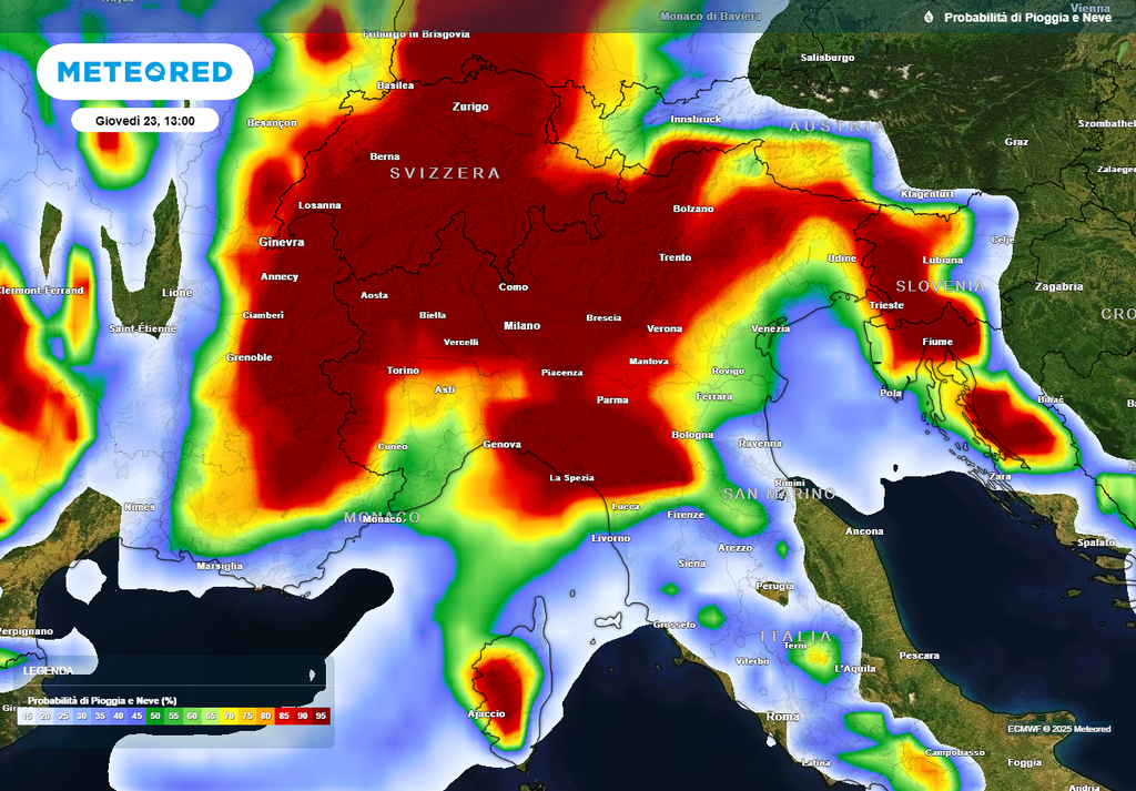 perturbazione di giovedì 23 ottobre: le aree interessate