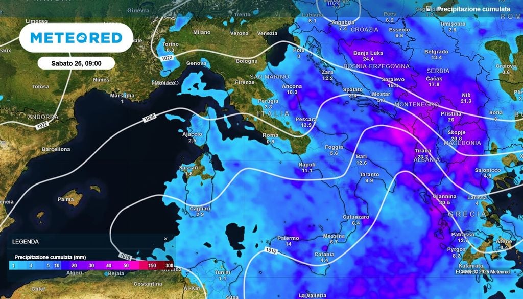 Le piogge cumulate previste in Italia entro venerdì.