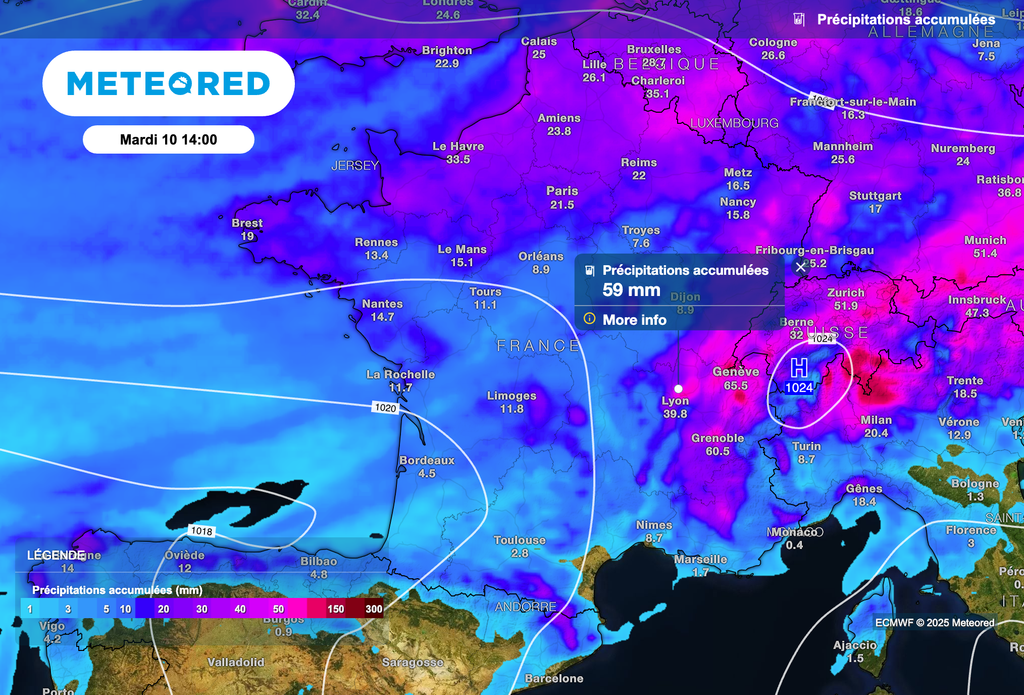 Des pluies parfois soutenues attendues au cours des prochains jours sur le nord du pays et dans le centre-est.