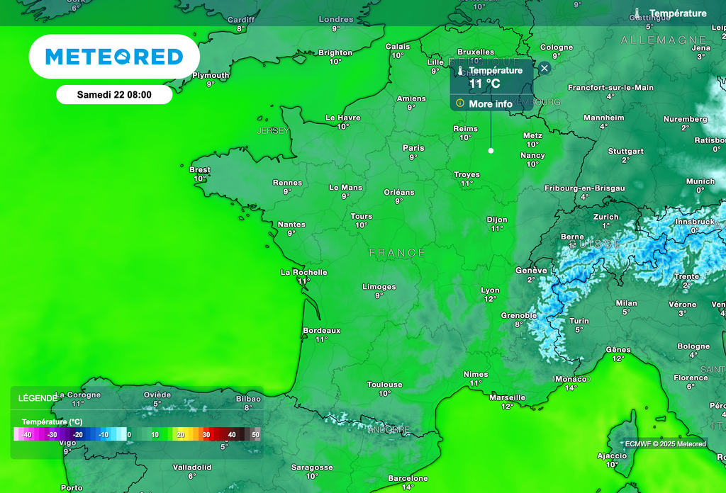 Températures très douces demain matin sur la France.