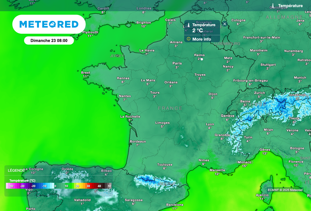 Très nette baisse des températures dimanche matin.