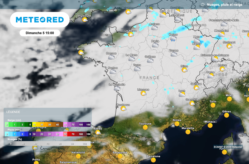 Quelques précipitations dimanche dans le nord-est de la France.