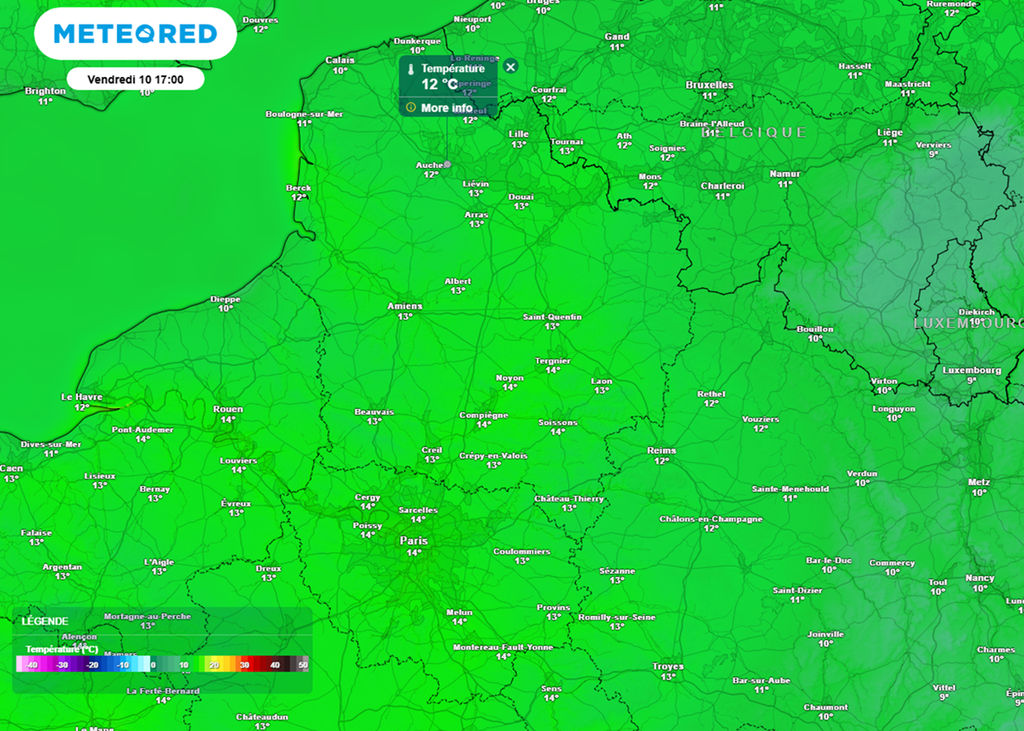 Vendredi après-midi, les maximales ne dépasseront plus de 12 à 15°C en moyenne sur la région.