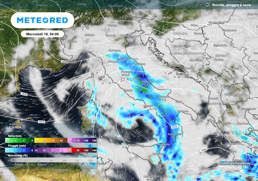 Mercoledì le correnti orientali provocheranno addensamenti nuvolosi da staü sul versante Adriatico.