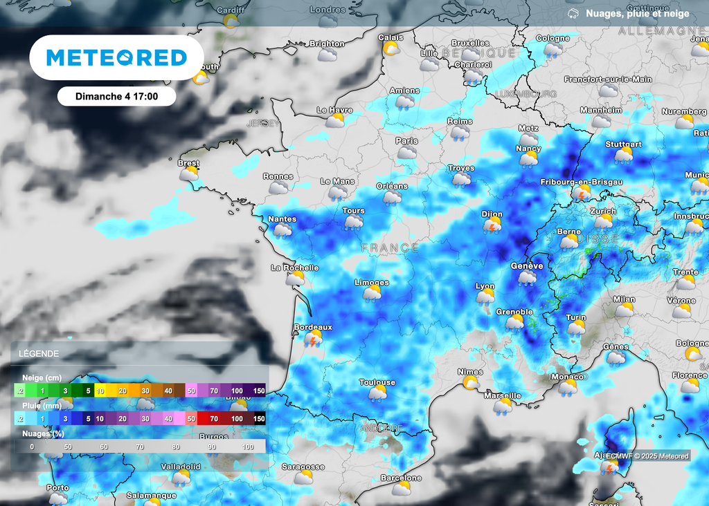 Fréquentes averses orageuses dimanche après-midi.