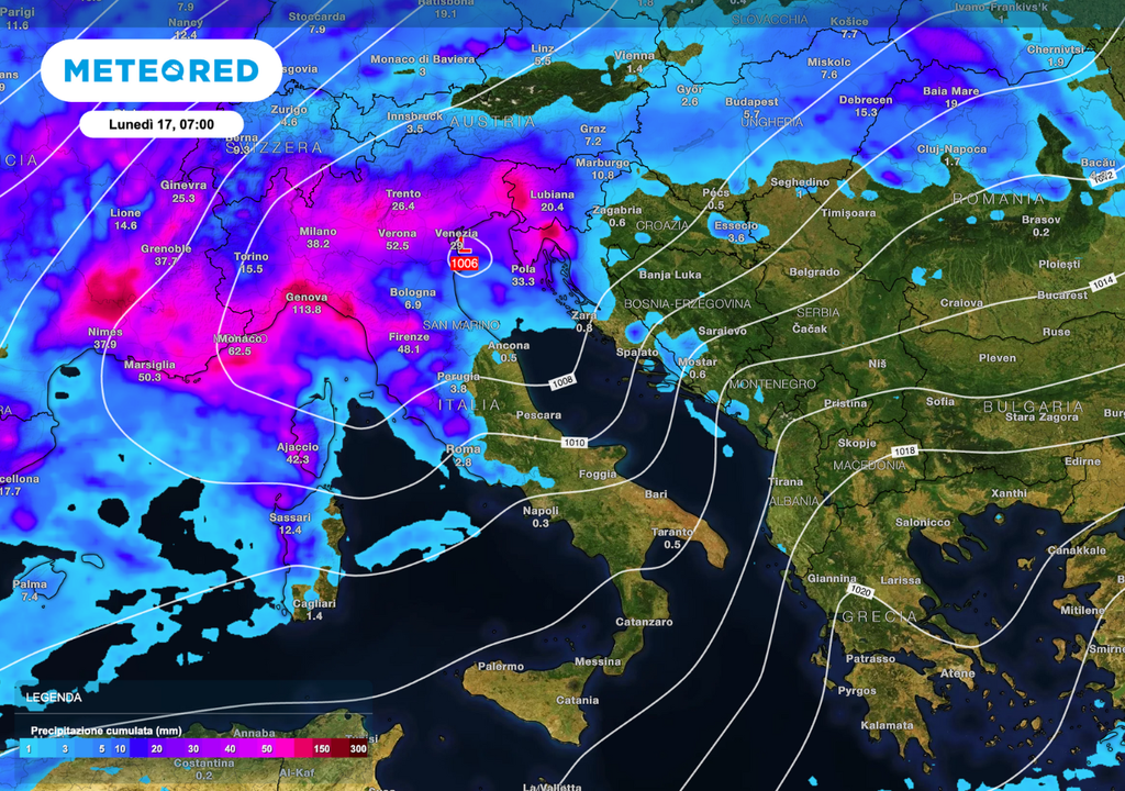 Precipitazioni cumulate attese: le aree più colpite tra domenica e lunedì Precipitazioni cumulate attese: le aree più colpite tra domenica e lunedì