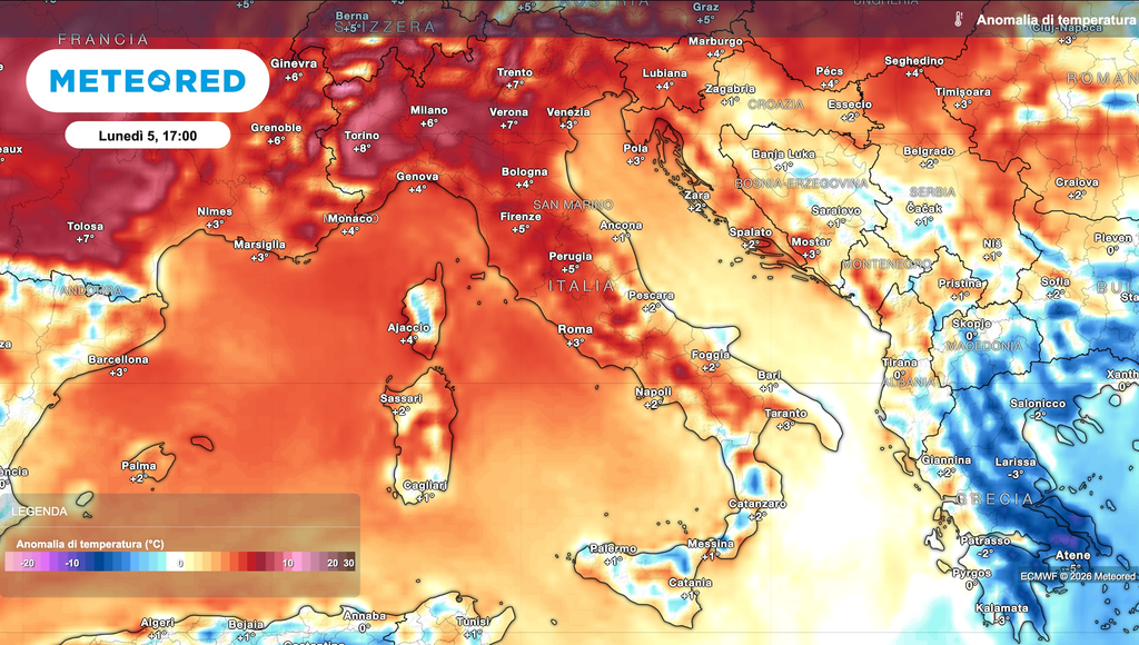 Temperature sopra la media del periodo, al Nord-Ovest le anomali più marcate