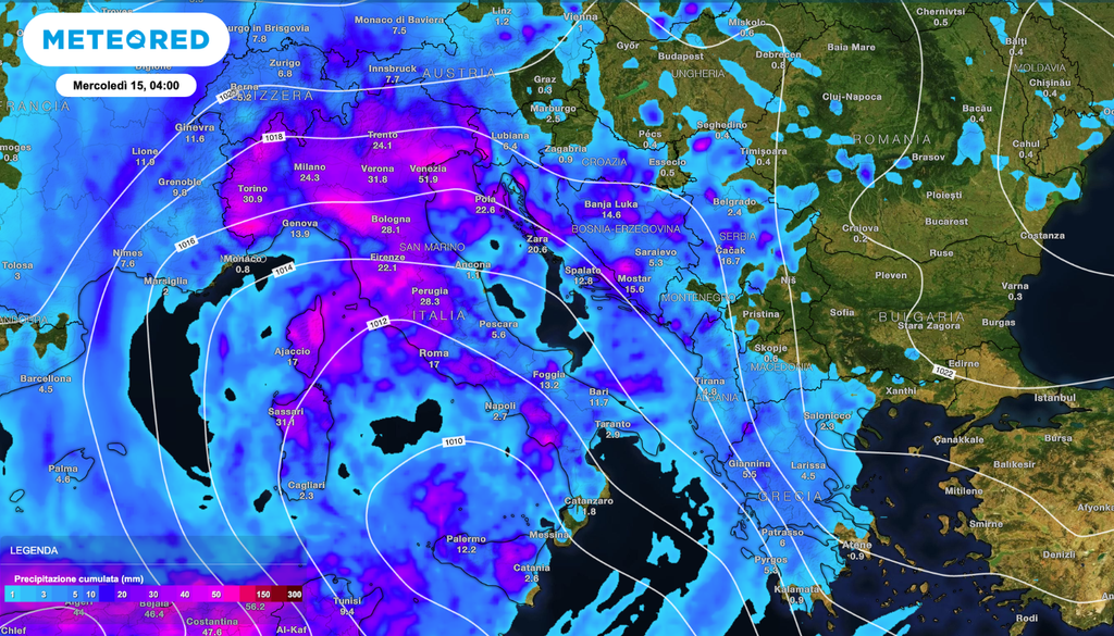 Piogge cumulate della giornata di oggi martedi 14 aprile.