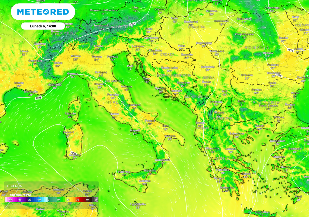 Clima primaverile con valori fino a 23-24°C in molte regioni.