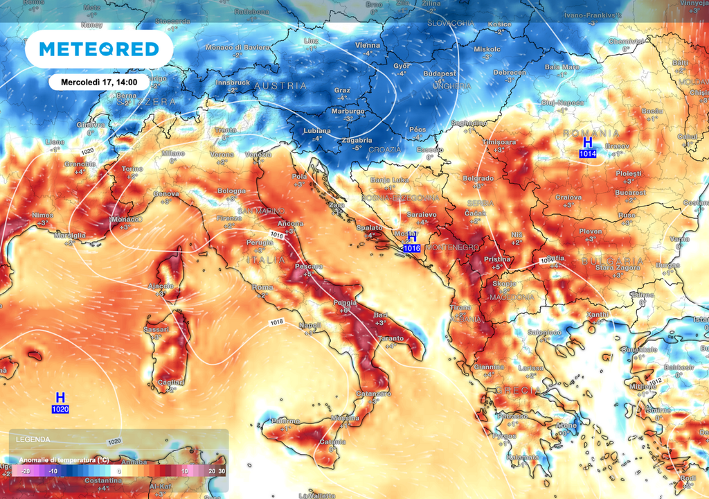Mercoledì 17 settembre: caldo anomalo al Sud con valori sopra la media climatica