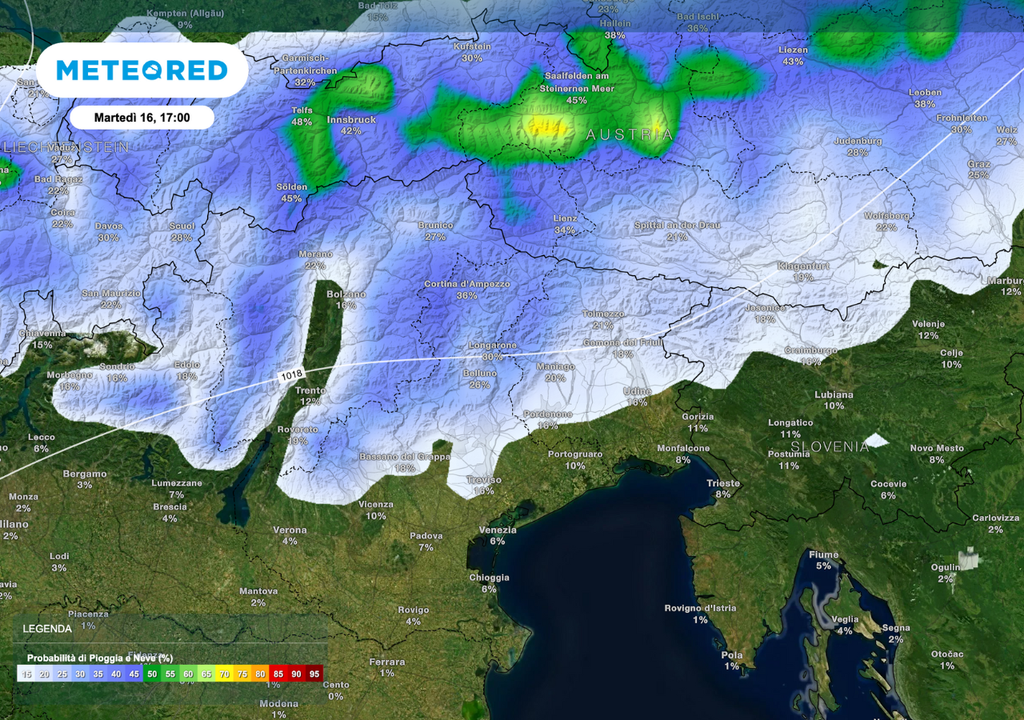 Martedì 16 settembre: rischio di temporali pomeridiani tra Trentino, Veneto e Friuli