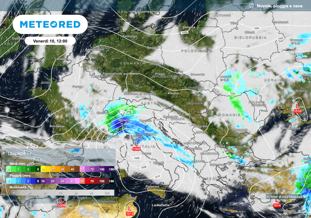 Già da venerdì 10 aprile secondo ECMWF si forma il blocco scandinavo e un fronte freddo potrebbe alimentare una depressione sull'Italia, con ritorno di pioggia e neve e diminuzione di temperature.