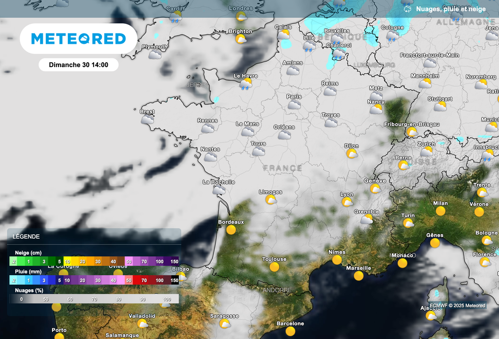 Une perturbation de faible activité dimanche dans le nord-ouest de la France.