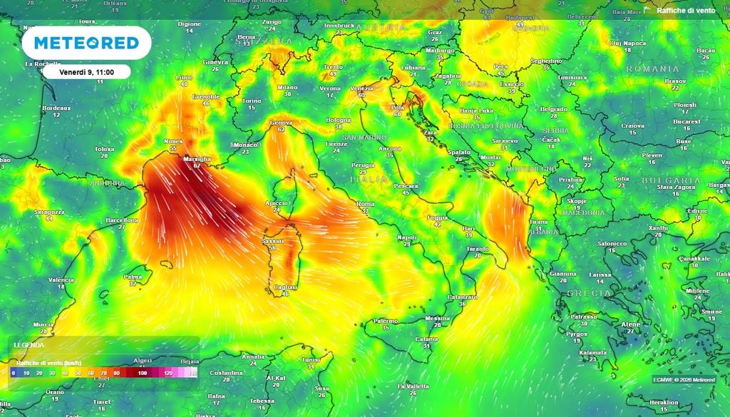 Si attiva la ventilazione da venerdì, forte sul Tirreno e soprattutto sulla Sardegna