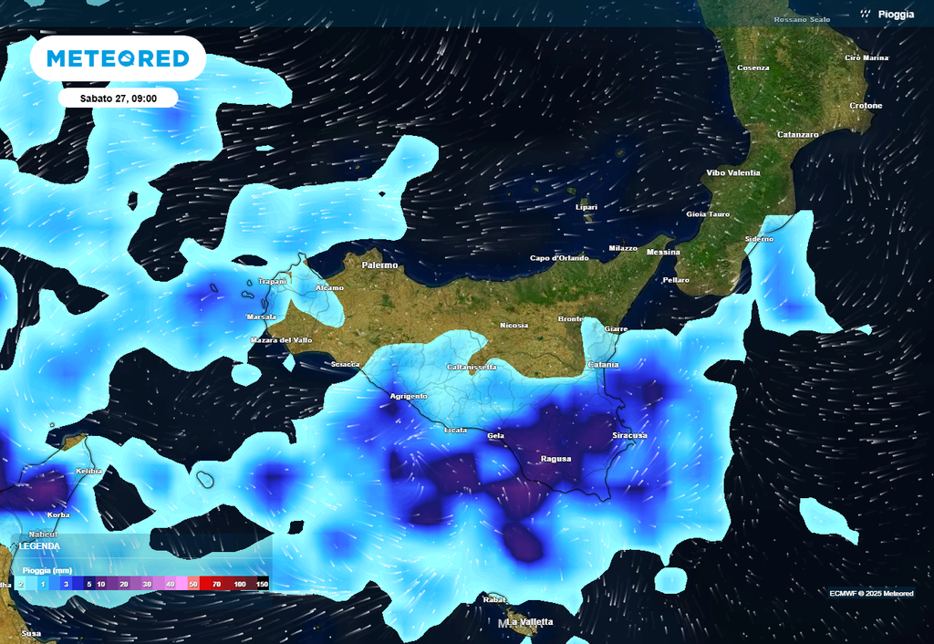 perturbazione dal nord africa verso la Sicilia
