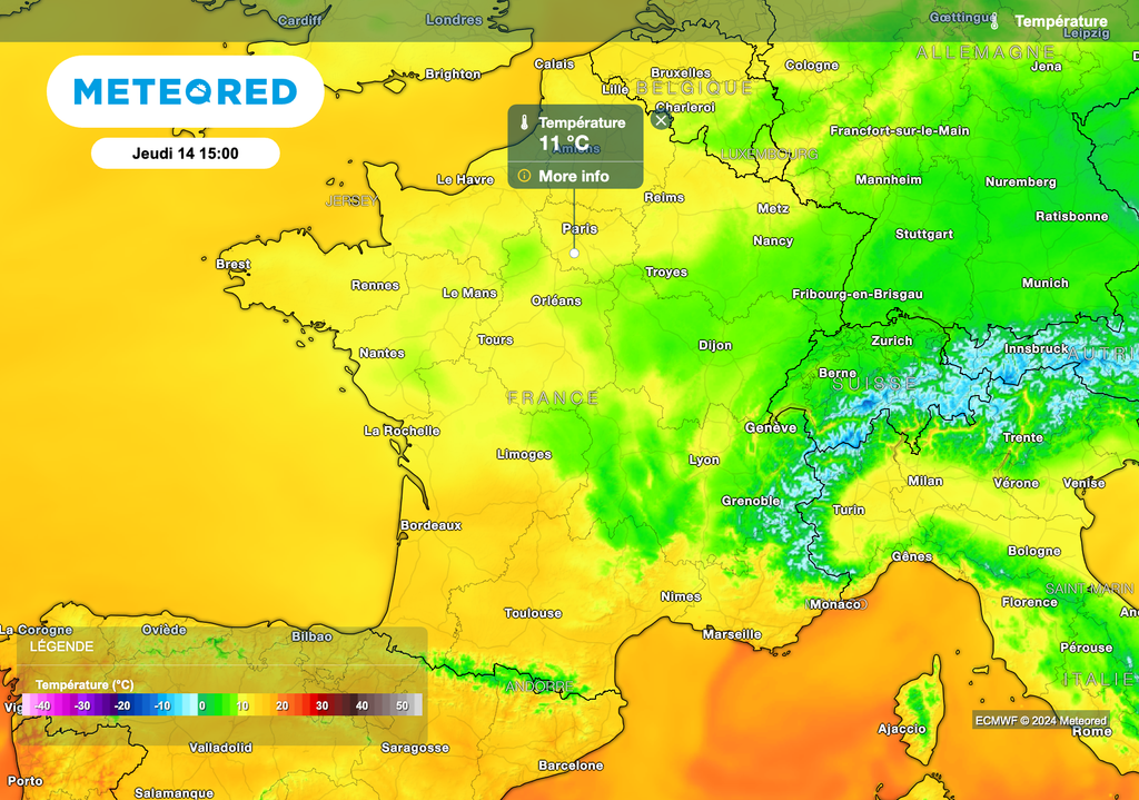 Les températures gagnent 2 à 3 degrés localement demain après-midi sur le nord de la France.