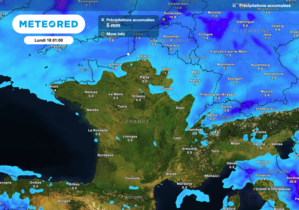 Quelques pluies dimanche dans les régions du nord et du nord-est.