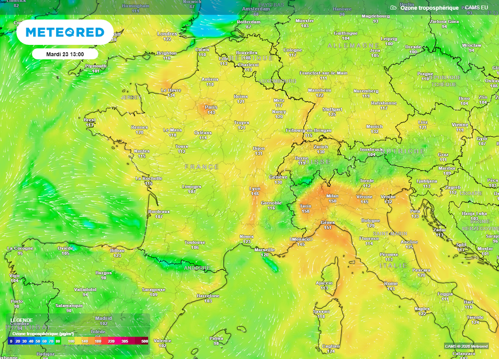 Les taux de pollution à l'ozone sont élevés sur une grande partie de la France Les taux de pollution à l'ozone sont élevés sur une grande partie de la France