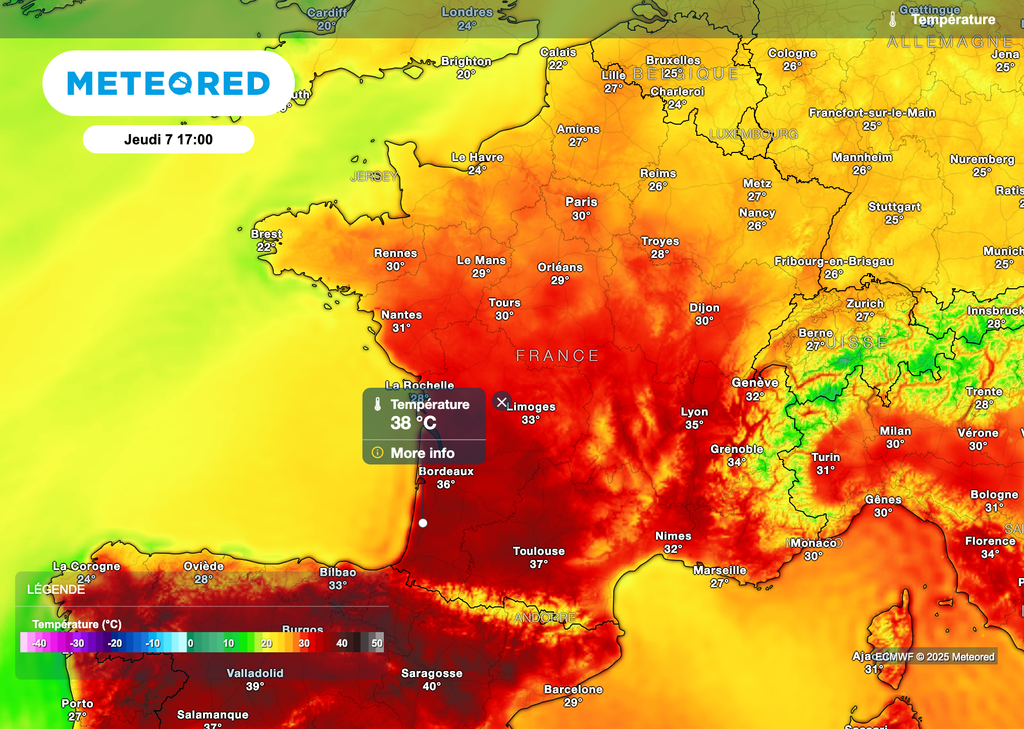 Des pointes à près de 38 degrés jeudi après-midi.